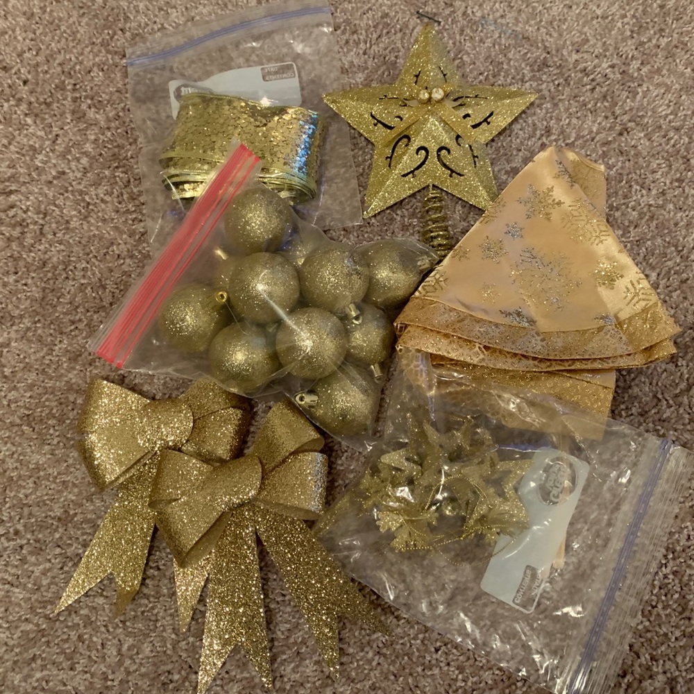 Gold glitter Christmas tree decorations lot